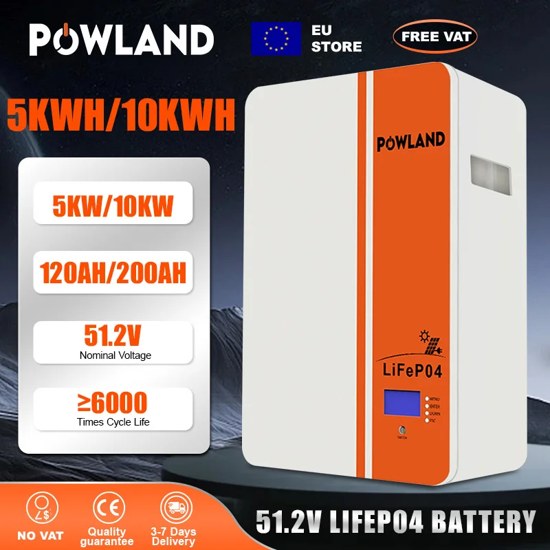 POWLAND عالية الطاقة الصف أ 48 فولت LiFePO4 بطارية 100Ah 200Ah 300Ah خزانة معلقة على الحائط RV EV يخت لتقوم بها بنفسك الشمسية الاتحاد الأوروبي التوصيل المجاني