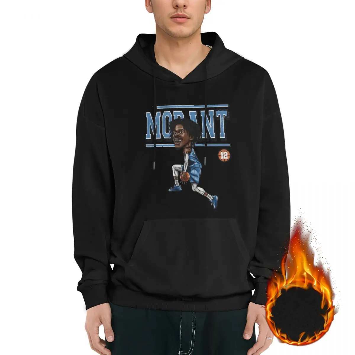 Ja Morant Cartoon Men's Fleece Hoodie Black Long -sleeved Hoodie