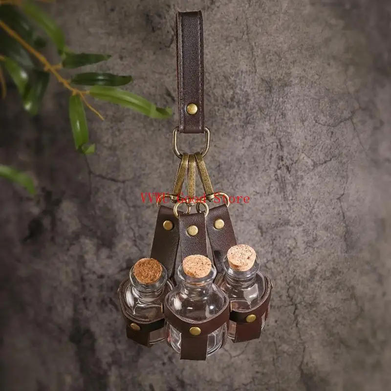 Garrafa poção com porta -vidro do assistente couro com rolhas vidro com rolhas cortiça