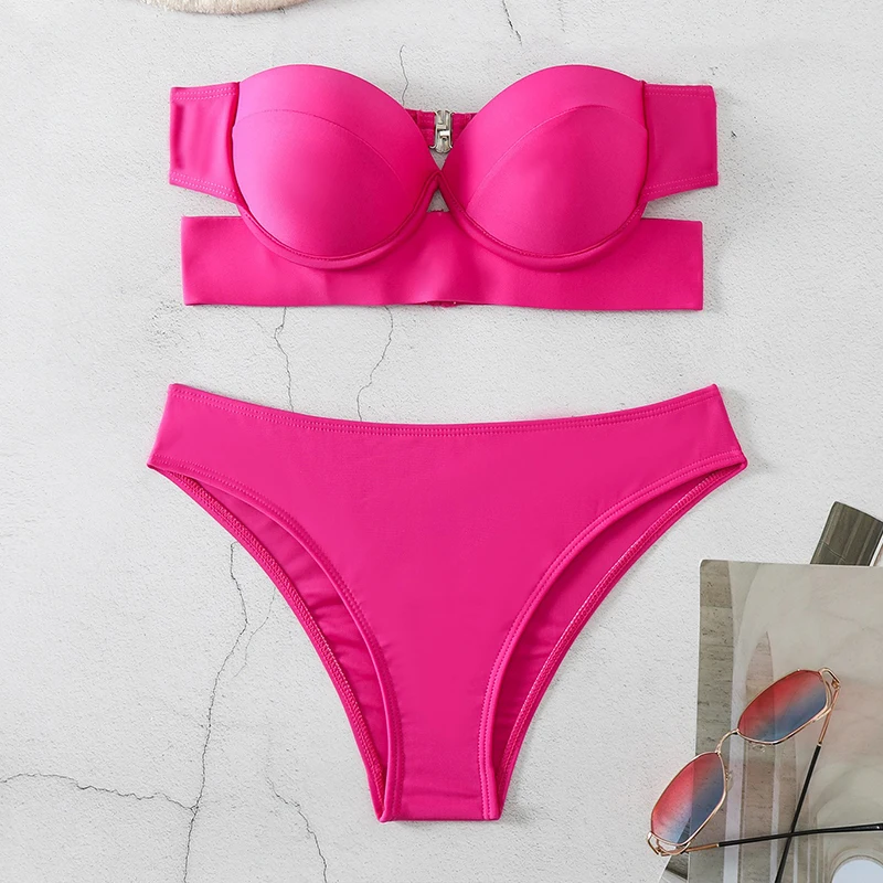 Solide Sexy Bikinis Badeanzug Frauen Backless Liebsten Split Bikini Set Bademode Sommer 2025, Neue Chic Badeanzug Zwei Stück Sets