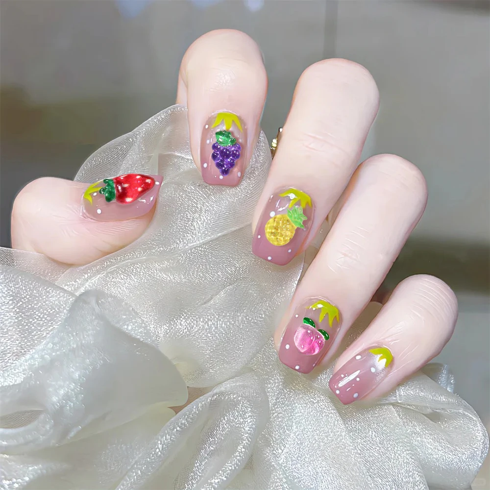 50Pcs 3D 여름 과일 네일 참 레진 체리/딸기/수박/복숭아 네일 아트 라인스톤 DIY 공예 매니큐어 장식