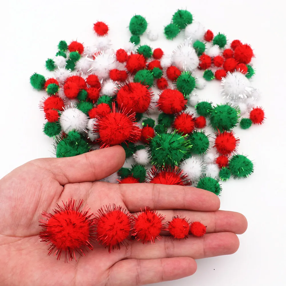 10-30mm Glitzer-Pompons für Bastelarbeiten Weiß Grün Rot Plüsch-Glitzer-Lametta-Bälle für Weihnachtsdekoration Bastelbedarf