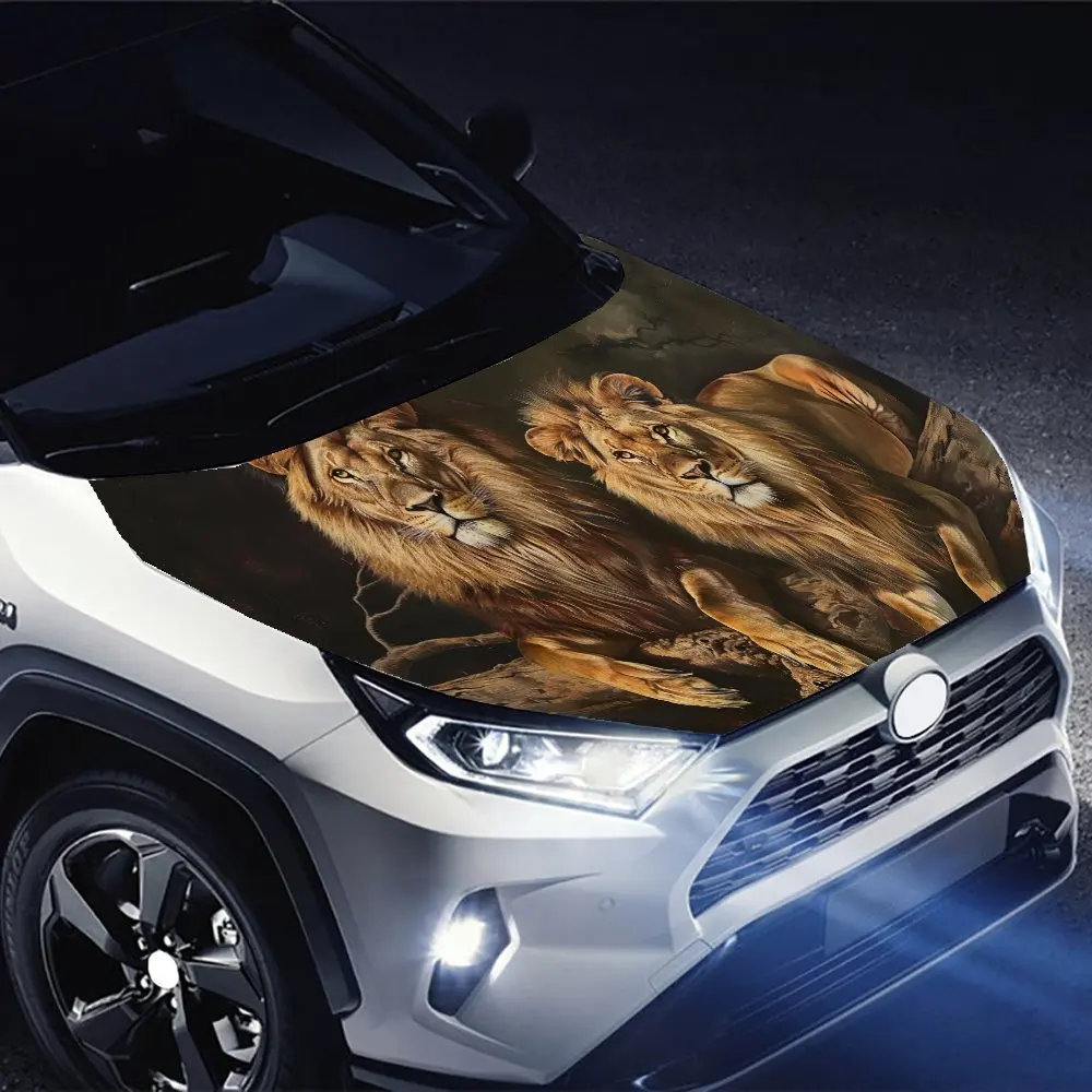 ملصق غطاء محرك السيارة الرائع من Golden Lions، ملصق غطاء السيارة، غلاف غطاء السيارة، هدية، مقاوم للماء ذاتي اللصق، ديكور مضاد للخدش،