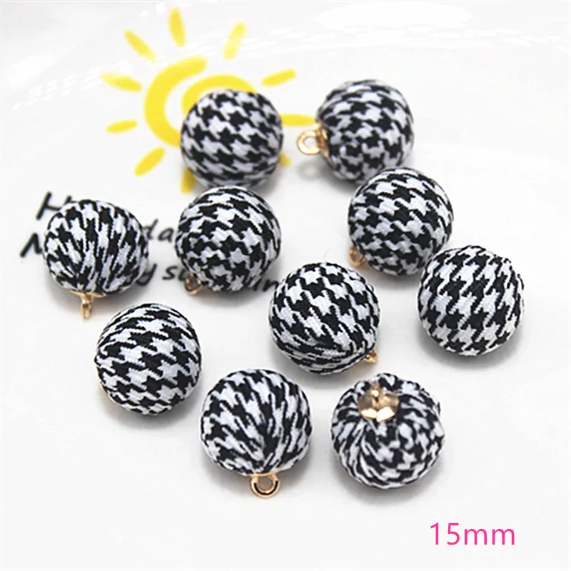 20pcs Houndstooth/Plaid Fabric Covered Round Ball Bead Christmas Pendant Buttons DIY Home Decoration Jewelry Crafts Accessories