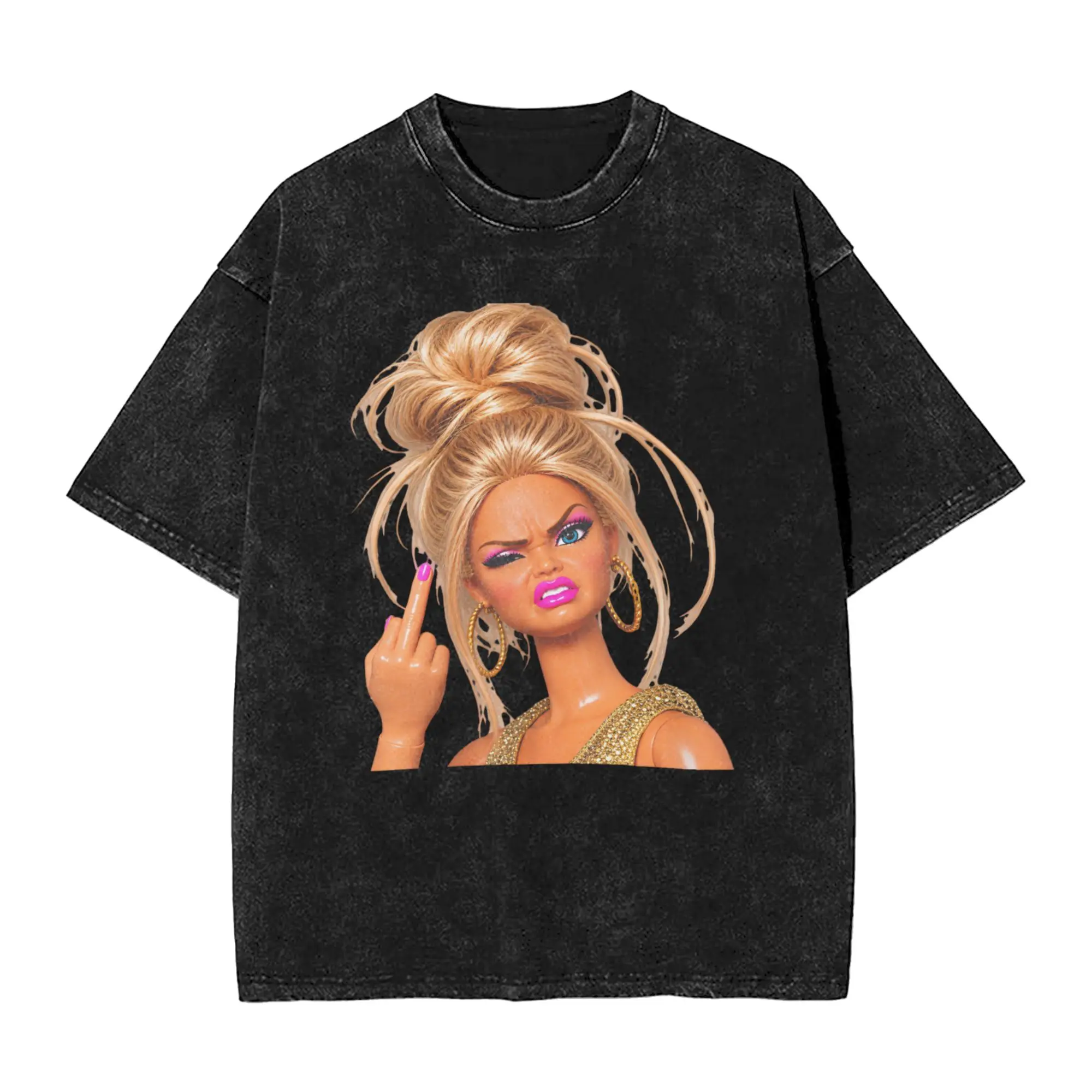 Blonde Doll Disheveled Doll Outfit Washed T Shirts for Men Women Streetwear Hip Hop T-Shirt Summer  Tees Tops 100% Cotton