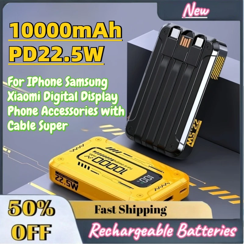 

In Stock 10000mAh PD22.5W Fast Charging Power Bank for IPhone Samsung Xiaomi Digital Display Phone Accessories with Cable Super