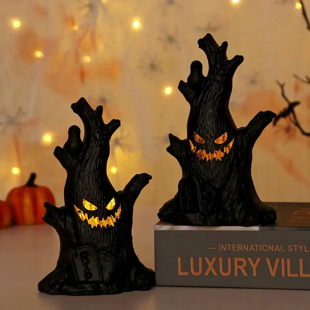 

LED Glowing Ghost Face Candle Electronic Safety Halloween Ghost Tree Lantern Handmade Ghost Tree Stumps Candle