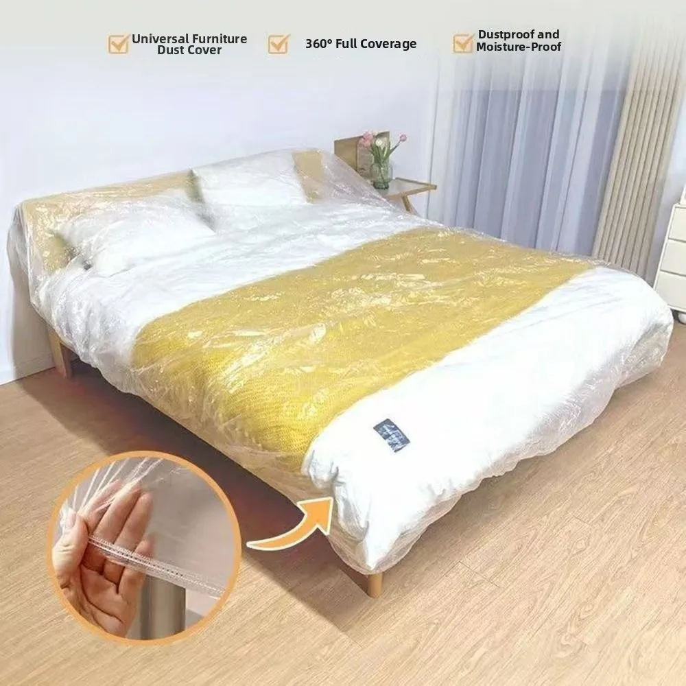 3Pcs Transparent Disposable Bed Dust Cover Waterproof Elastic Edges Sofa Protective Film Easy Application Full Wrap