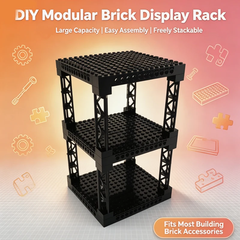 Black Modular Building Block Display Shelf Storage Rack Compatible Small Size Bricks, MOC Scene Support Stand for Model Showcase