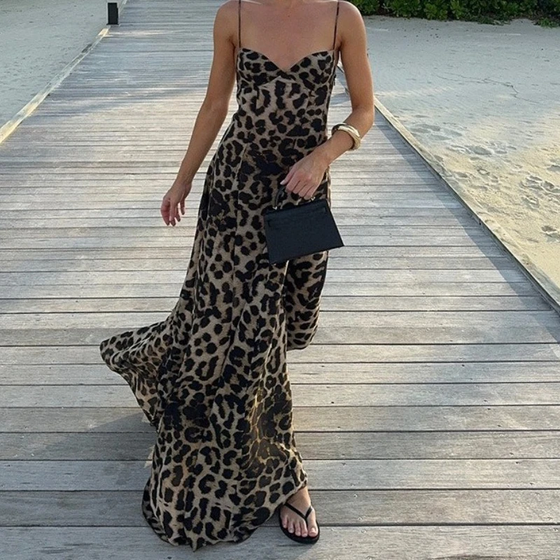 

Strap Leopard-print Long Dress for Women's Party in Spring and Autumn 2025