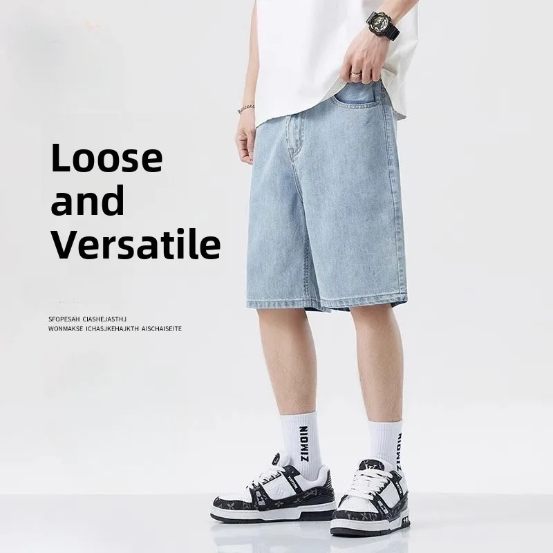 

Summer Thin Men's Comfortable Jeans orts Loose Straight Leg Five-Quarter Pants Extra Large Simple ort Pants