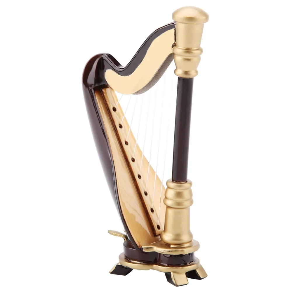 2pcs Wooden Miniature Harp Model Storage Box Included Replica Musical Instrument Ornament Small Harp Instrument Office Display