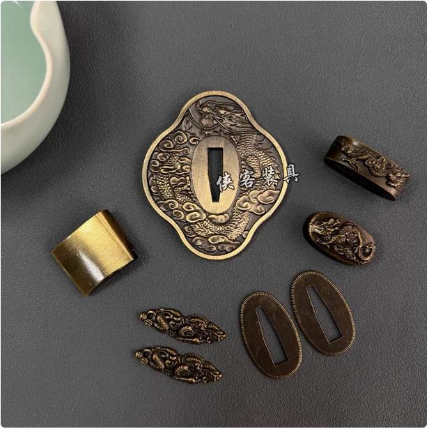 

Japanese Samurai Katana Sword Fittings Accessories Set of 8 Vintage Alloy Components Tsuba Fuchi Kashira Seppa Menuki Habaki
