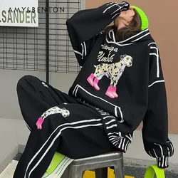 Oversized Top And Trousers Set Of Graffiti Cartoon Sweatpants Hooded Sweatshirts Two-piece Outfits Women's Fashion Casual Suit