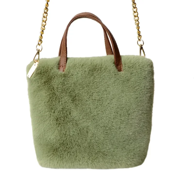 Bolso de mano para mujer, bandolera con cadena de Color sólido, Material de felpa de imitación de visón informal a la moda, calidad superior, nuevo