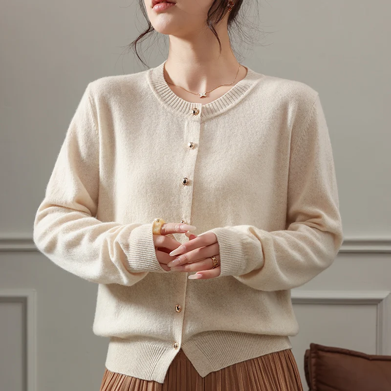 

6-color new women's knitted cardigan cashmere O-neck sweater slim fit fashionable summer short sleeved jacket wool sweater M-XL
