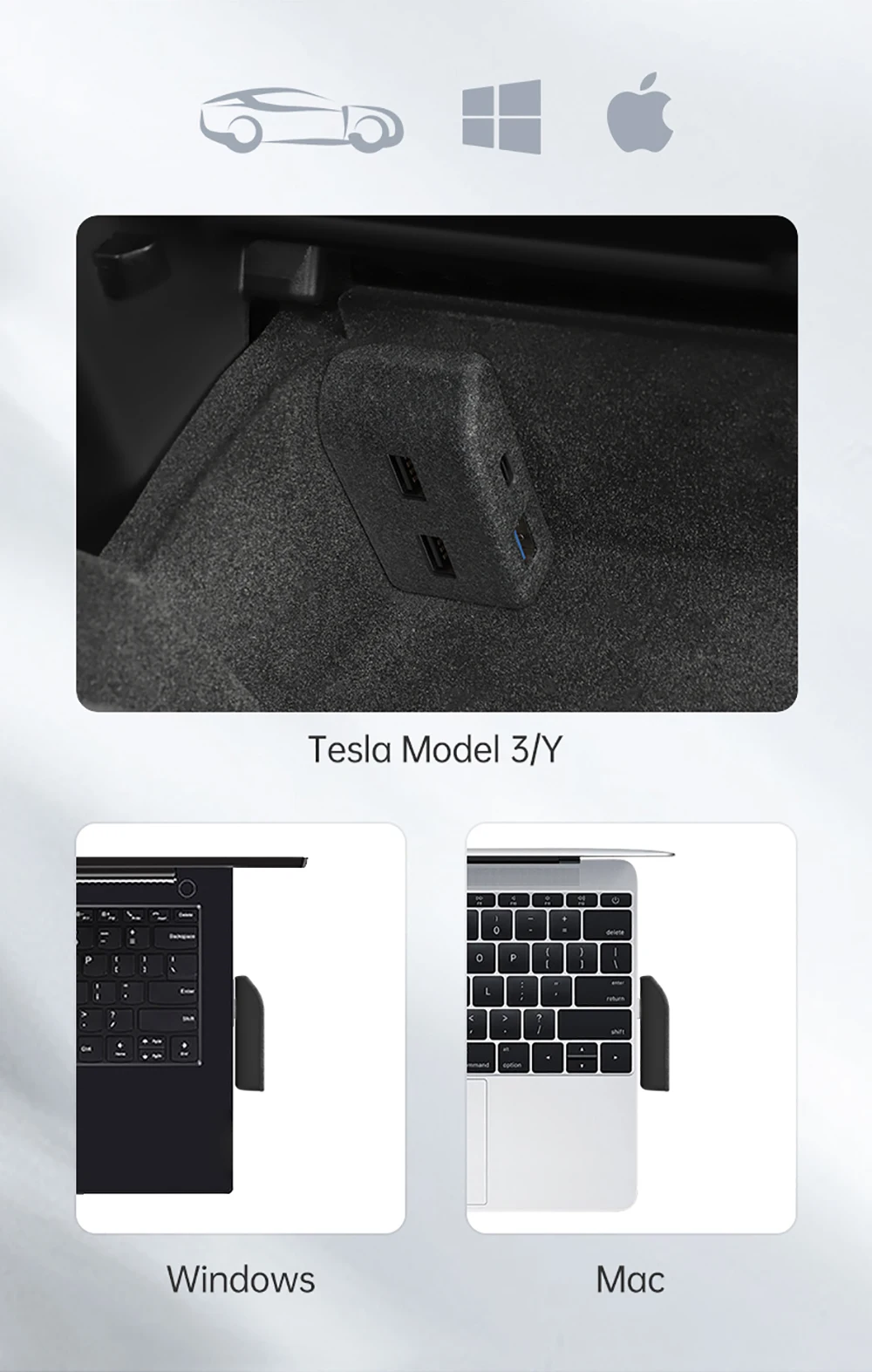 Für Tesla Modell 3Y Highland Juniper 2021-2025 Handschuhfach Beflockung USB HUB Adapter Schnell Ladegerät Auto zubehör – Detail 18