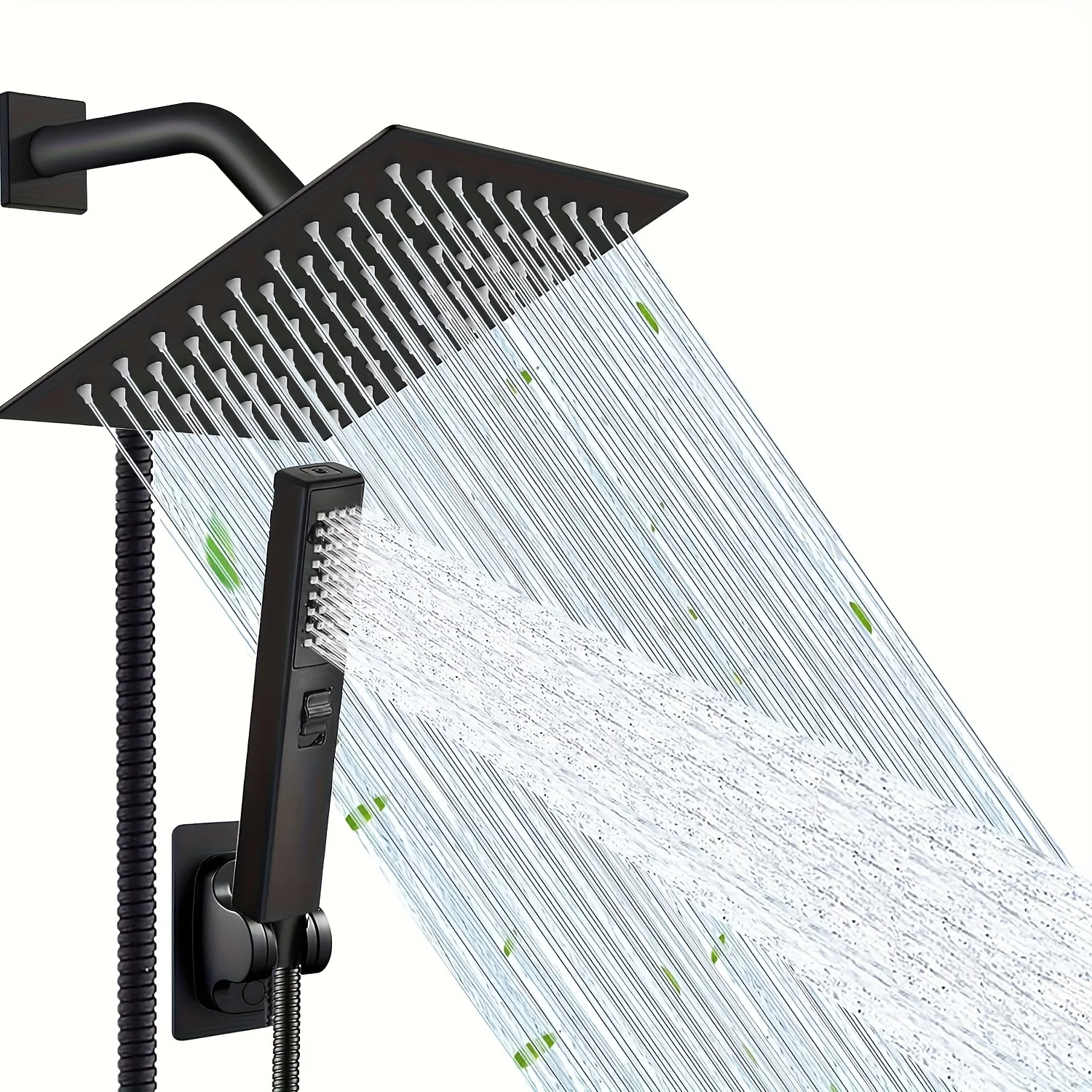 

High-Pressure 8" Rainfall Stainless Steel Shower Head Combo with Handheld Option, Adjustable Wall Mount Holder, and 78" Explosion-Proof Hose - Enhanced Pressure Distribution for Luxurious Shower Experience