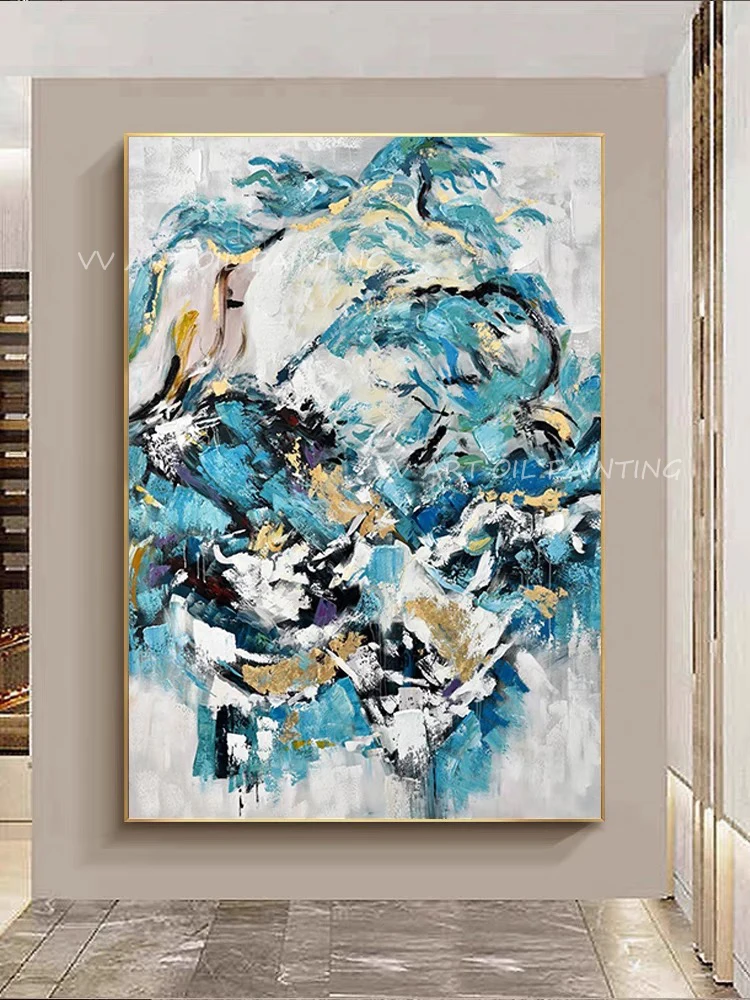 

Colorful blue artwork knife 100% handmade landscape canvas oil painting wall art sitting room adornment for home decoration