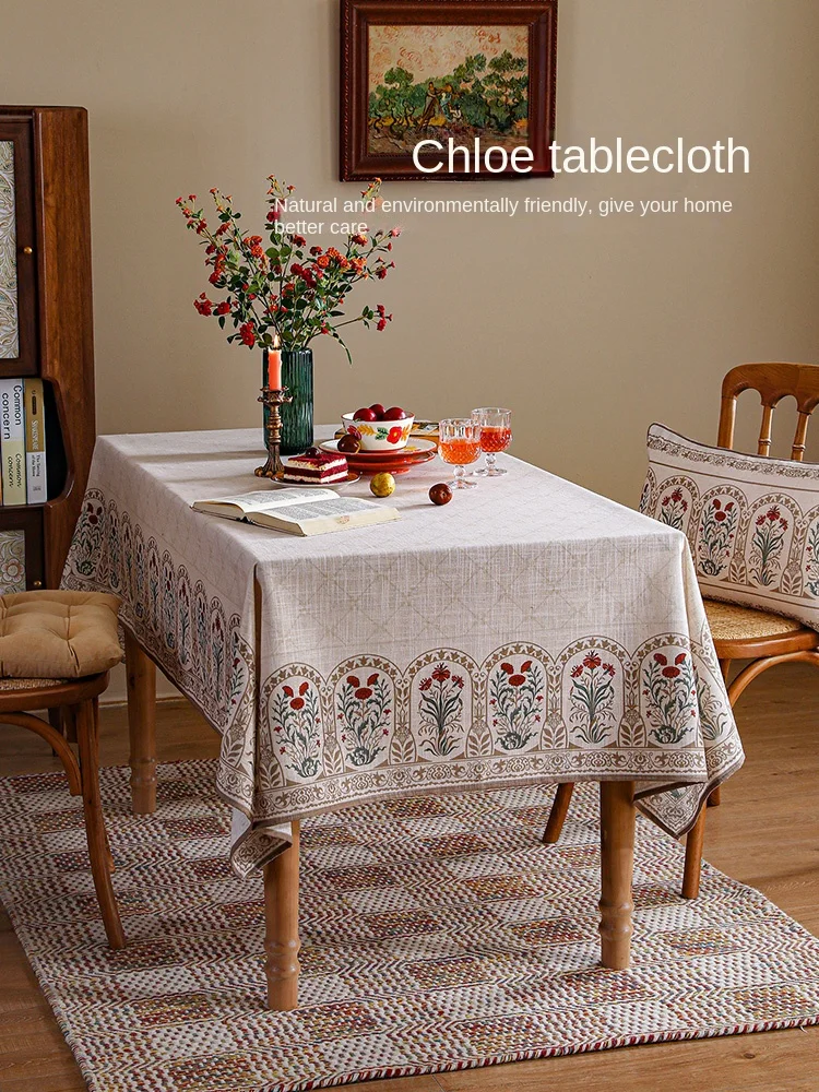 Tablecloth Light Luxury High-Grade Cotton Linen Fabric Craft Coffee Table Cloth European Dining Table Tablecloth Rectangular