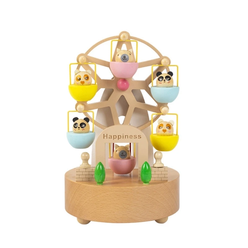 

4XBD Music Box Wind Up Mechanism Windmill Music Box Wooden Ferris Wheel Music Box