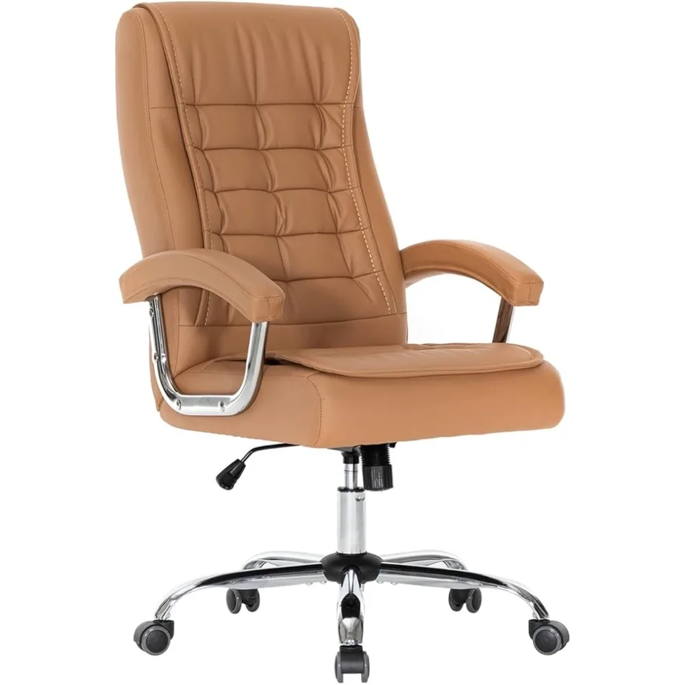 Office Chair Adjustable Leather Chair High Back Swivel Office Desk Chair with Padded Armrest 350lbs Load-Bearing Spring Seat