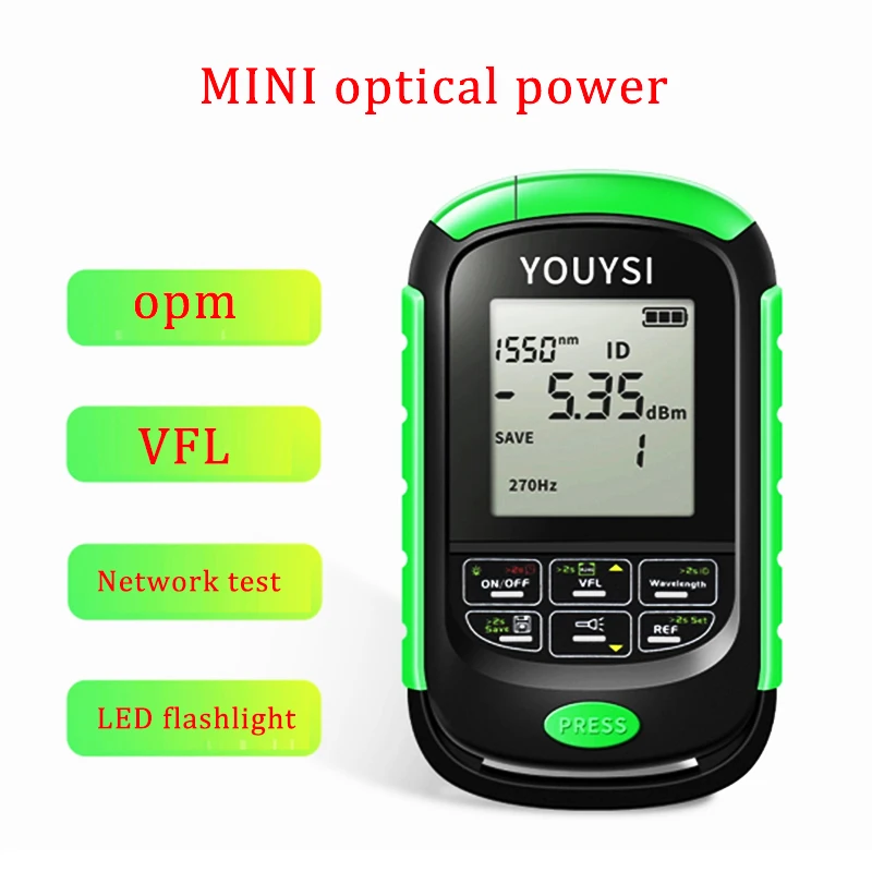 Mini 4 em 1 Multifunction Medidor de Potência Óptica, Visual Fault Locator, Network Cable Test, Optical Fiber Tester, 5km, 15km, 30km, VFL