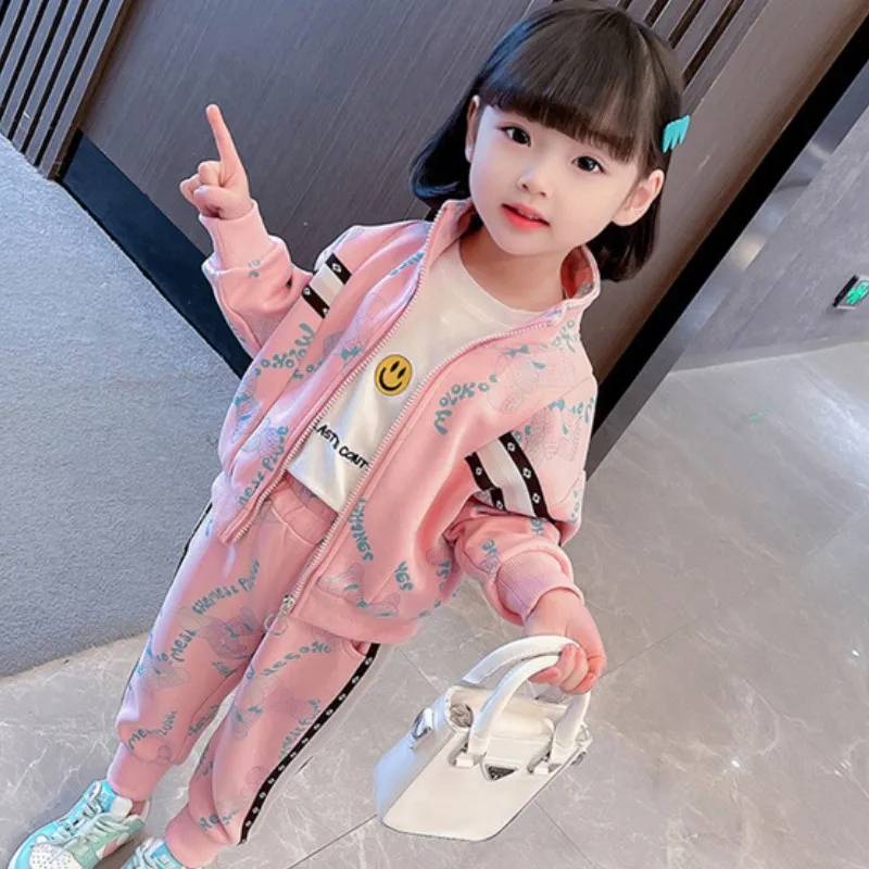 Girls Coat +Pants Kids Suits 2PCS/Set 2023 Graceful Spring Autumn Cotton Home Comfort Children Clothing