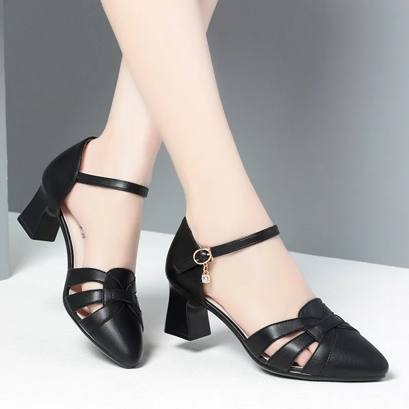 

Ladies 2024 Fashion Buckle Strap Women's Sandals Pointed Toe Square Heel Women's Pumps Cover Heel Heeled Sandals Elegant Casual