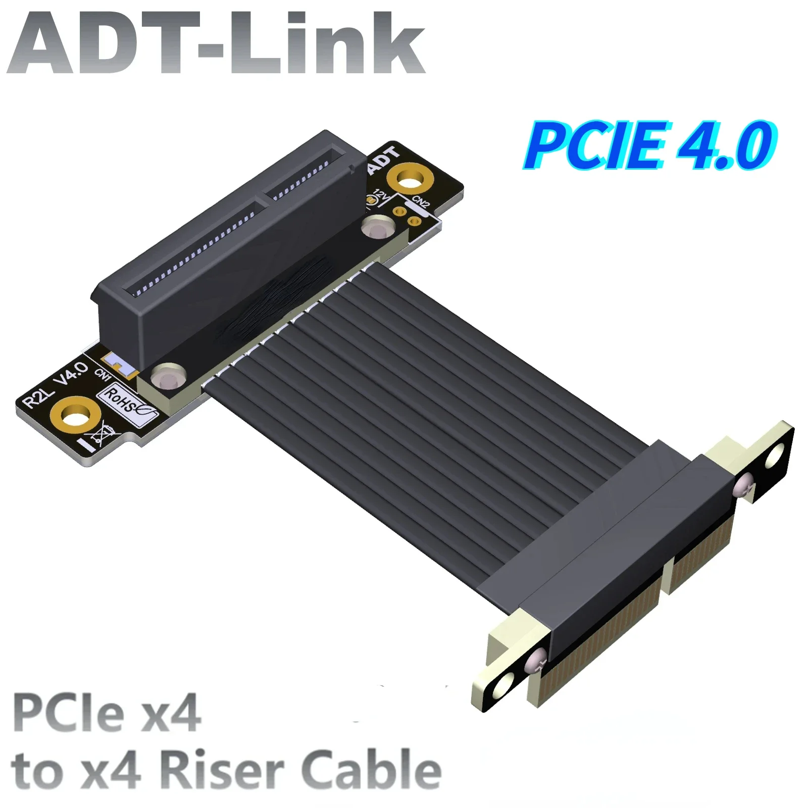 PCIE X4 Riser Cable Dual 90 Degree Right Angle PCIe 4.0 x4 to x4 Flexible Extension Cable PCI Express 4X GPU Card Ribbon Adapter