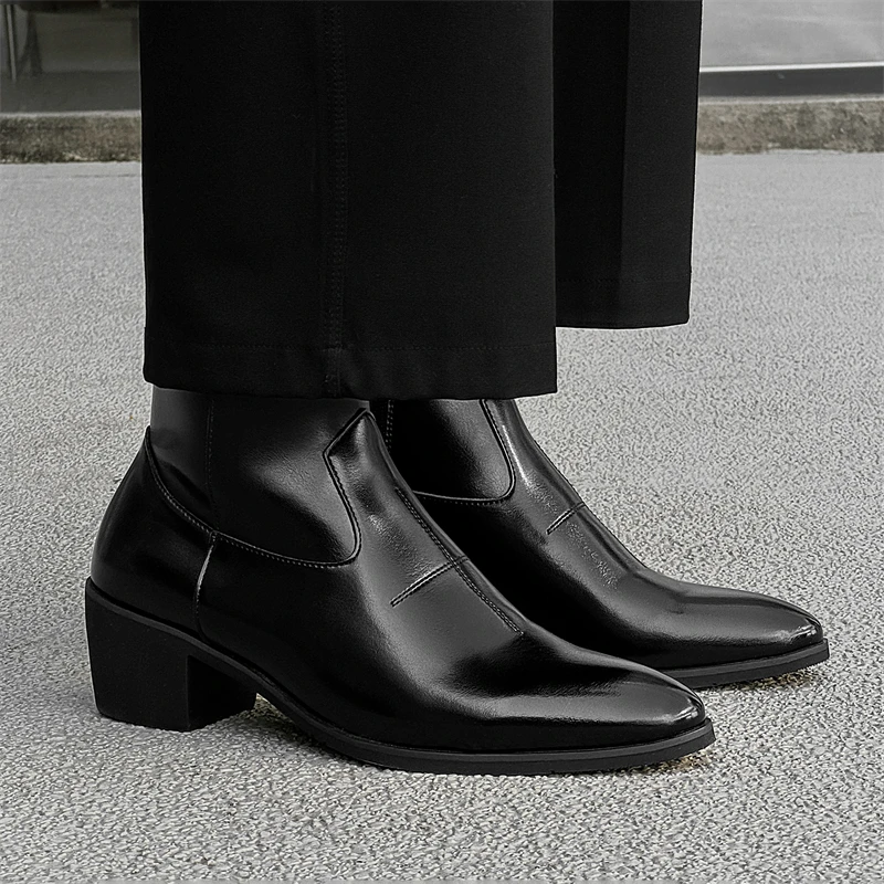 الشتاء المألوف الرجال تشيلسي الأحذية السوداء عارضة مريحة للتنفس المألوف سستة العلامة التجارية الأحذية الاتجاه البريطاني أحذية الرجال #2