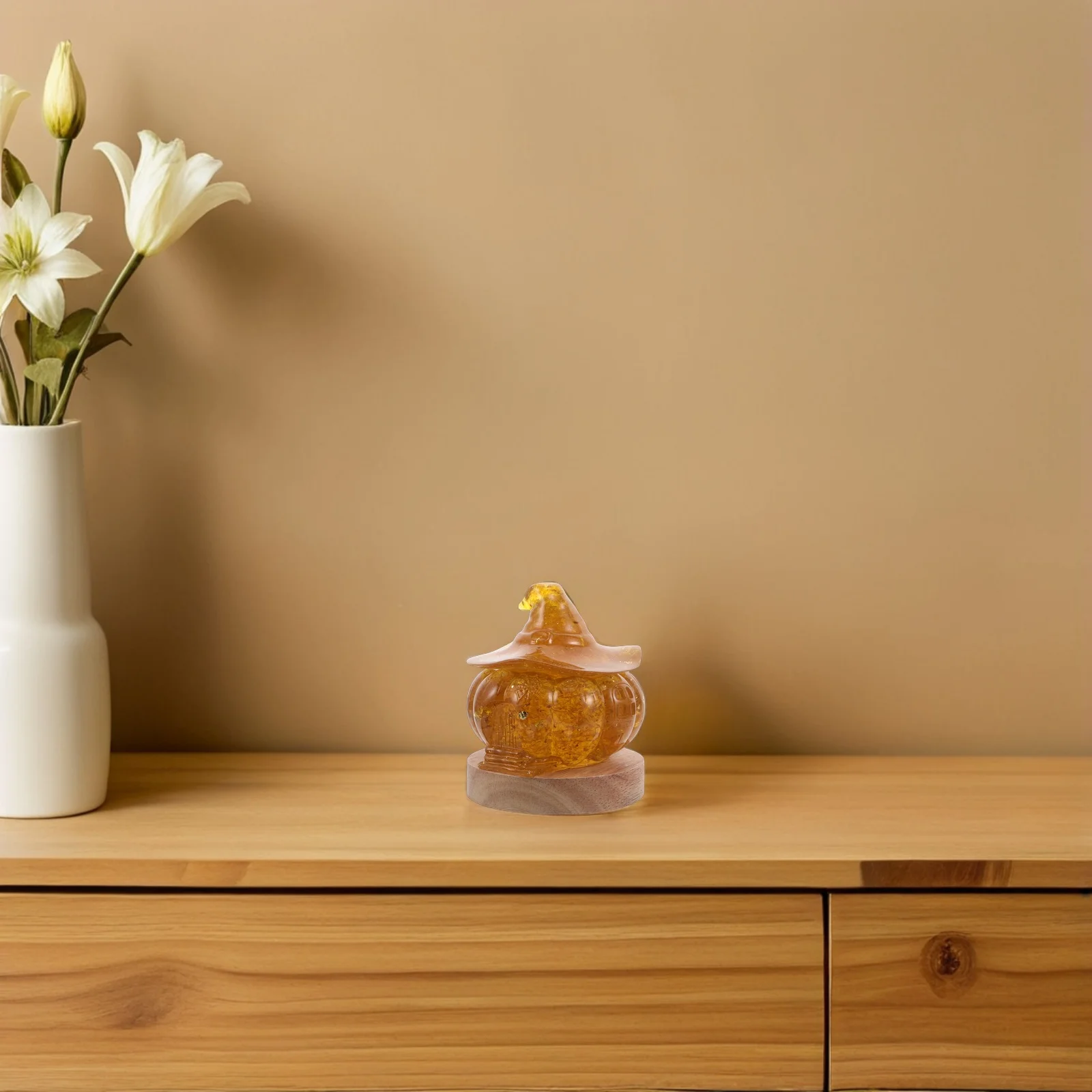 ضوء ليلي على شكل يقطين: مصباح مكتبي على شكل يقطين كريستالي مع قاعدة خشبية لديكور الهالوين لغرفة النوم والحمام في الخريف وعيد الشكر #6