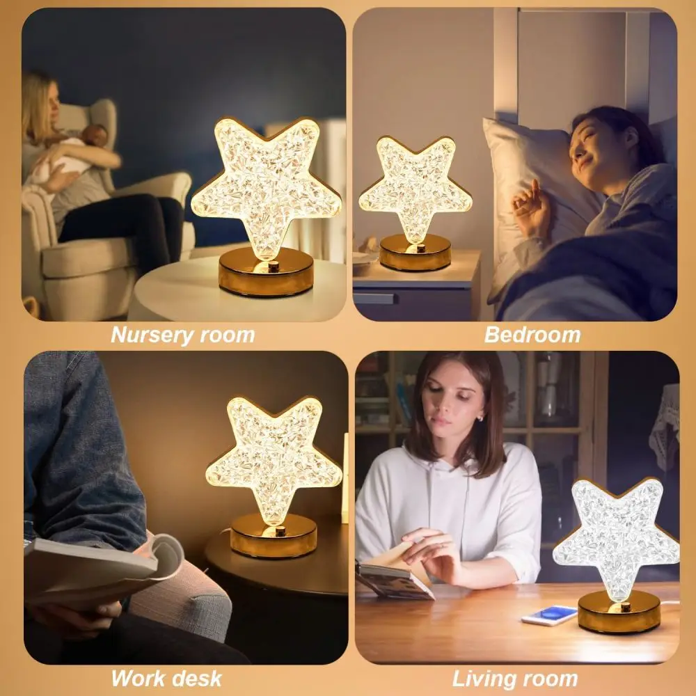 Star Moon Lamp Crystal LED Night Light USB Touch Dimming Table Lamps Bedroom Bedside Desk Lamp Room Decorations Girls Kids Gifts