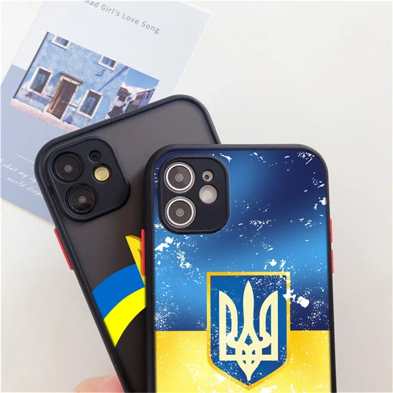 For iPhone 13 14 15 Pro Max Ukraine Flag Badge Phone Case For iPhone 11 12 Pro Max 13 Mini X XS Max XR 7 8 Plus Clear Hard Cover