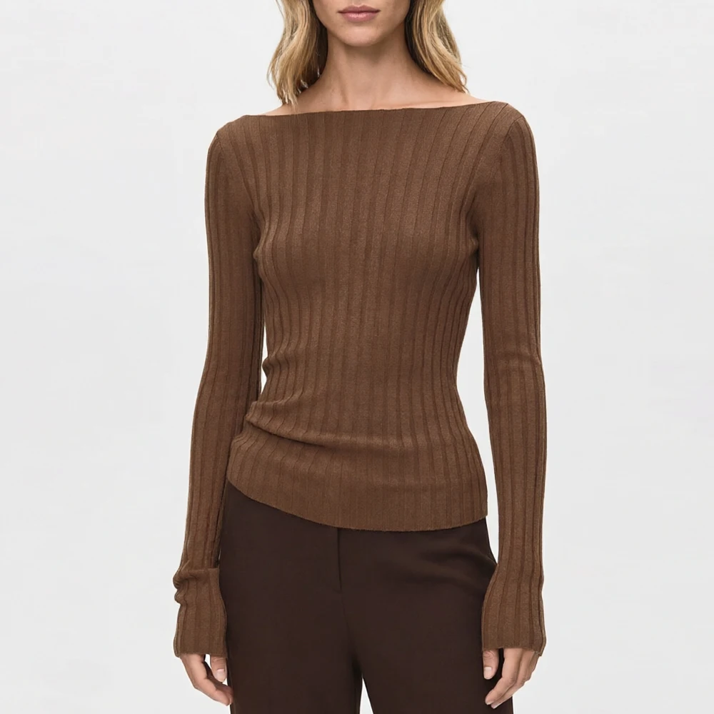 DGLUKE 2026 Women‘’s Lightweight Long Sleeve Boat Neck Fitted Sweater Ribbed Knitted Pullover Sweater Tops Fall