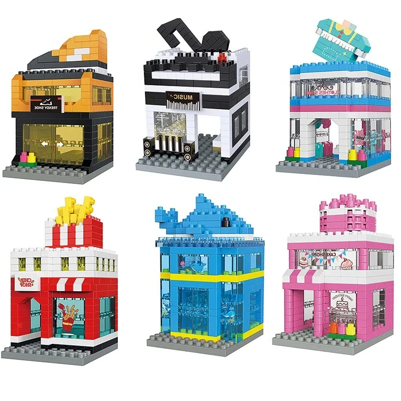 

House Building Blocks Mini City Street View Clothing Store Aquarium 3D Model Architecture Bricks Children Assembly Toy Xmas Gift