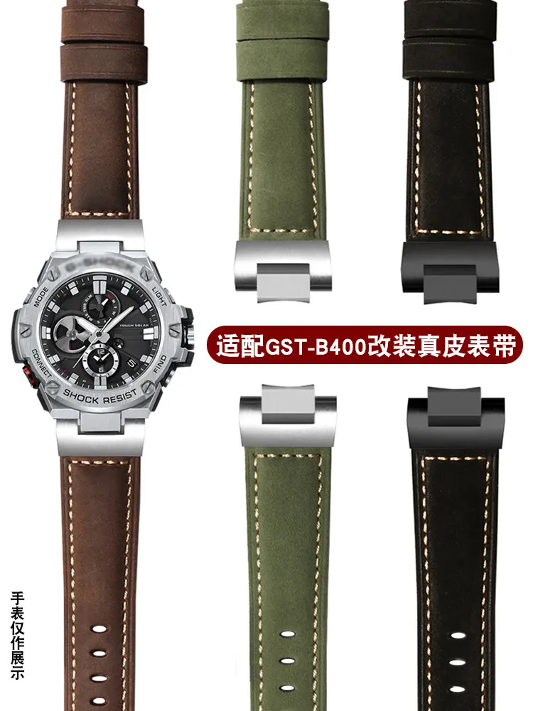 

Genuine leather strap suitable for Casio steel core GST-B400 modified frosted cowhide watch strap accessories