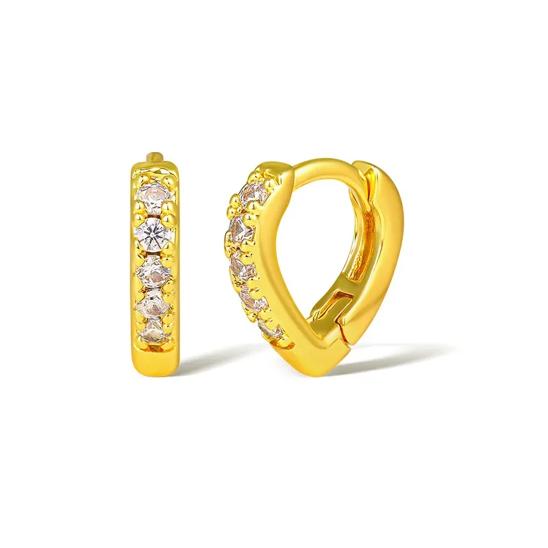 Fishion 18k Gold Color Copper Heart Zircon Hoop Earrings for Women Pentagram Geometric New Year Earrings  Jewelry