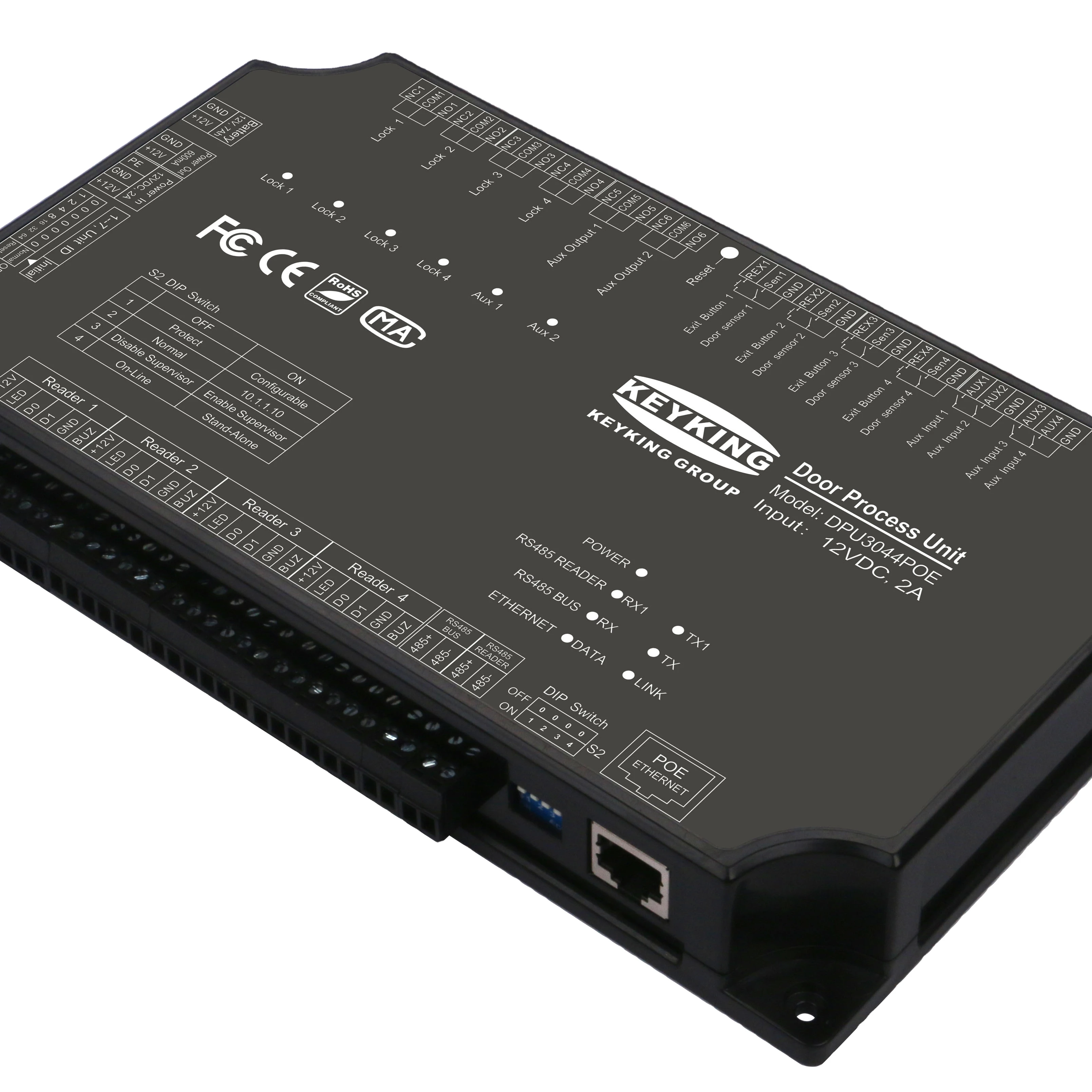 Keyking Door Process Unit 3024POE Access Controller, (3er-Serie, 4 Türen, 4 Leser, Power Over Ethernet) ist eine fortschrittliche 4-Türen