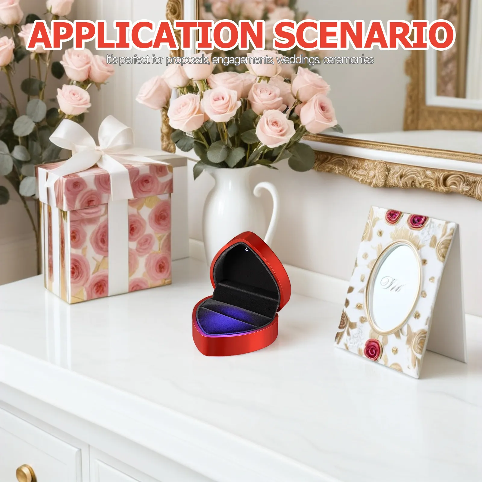 

2Pcs Heart Shaped LED Ring Box Luxury Matte Finish Automatic Light Engagement Proposal Box Wedding Day Anniversary Romantic