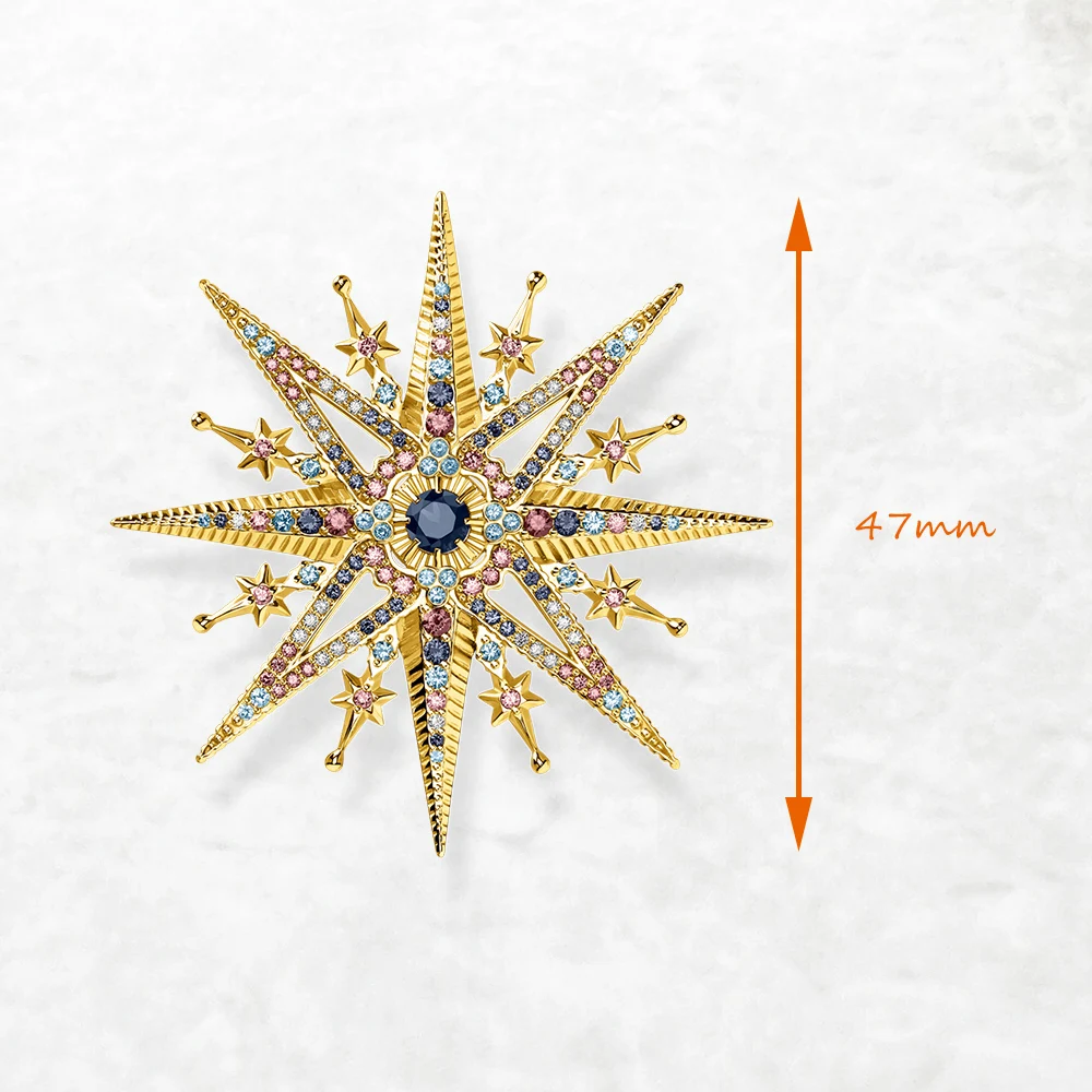 Gold Plated Brooch Colorful Royal Star Brand New Fine Jewelry Bohemia Gift For Women in Solid 925 Sterling Silver