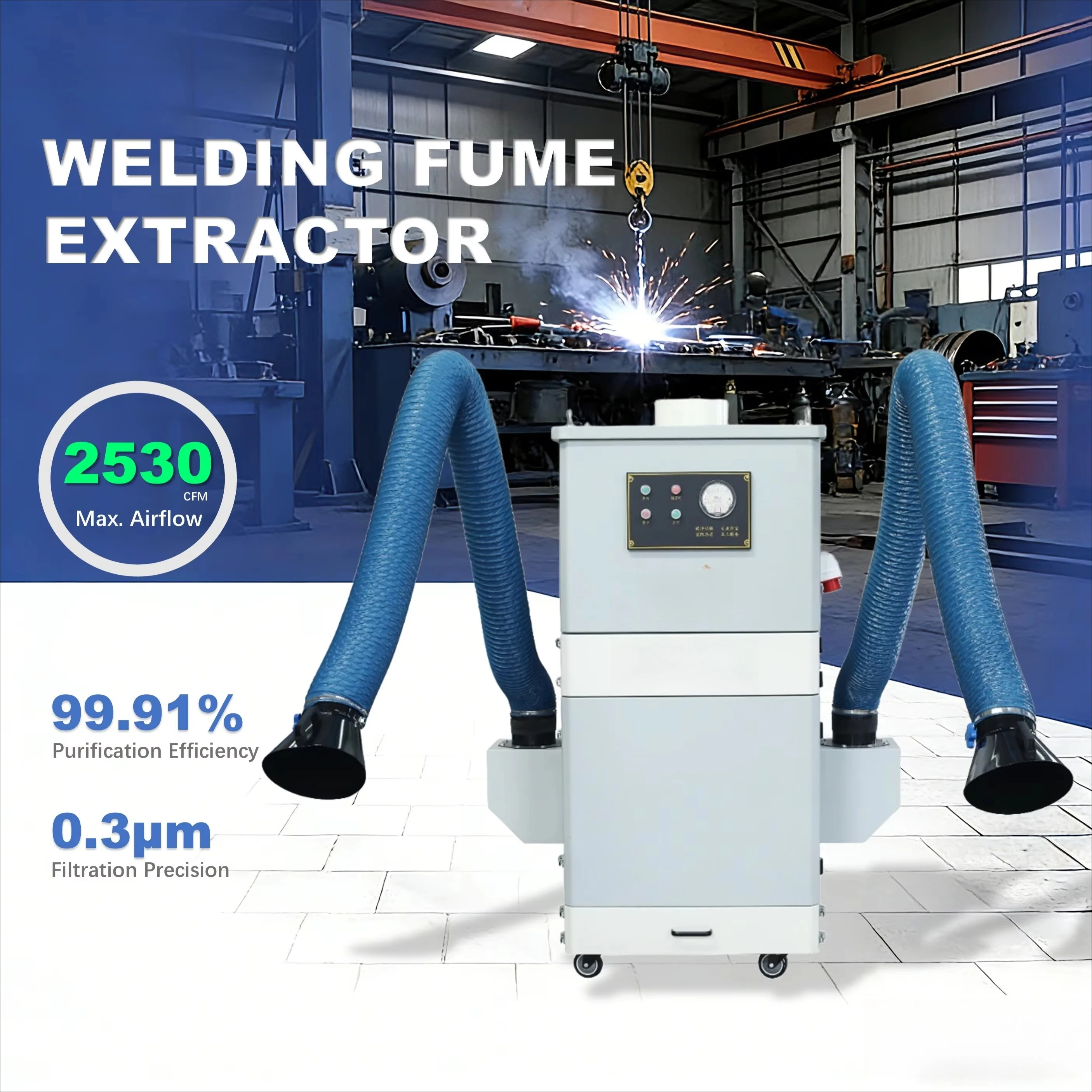 High Suction Low Noise Welding Smoke Extractor With Flexible Hose Welding Fume Purifier for Metal Fabrication Factory