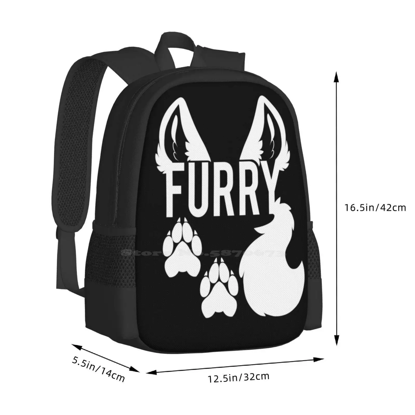 Furry-White Text - Pattern Design Laptop Travel School Bags Furry Anthropomorphic Anthropomorphism Furries Fluffy Nose Ears