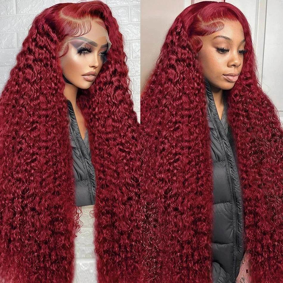 Deep Wave Wig Burgundy 99J Lace Front Wig 13x4 13x6 Hd Lace Frontal Wig Human Hair Pre Plucked 99j Red Colored Wig