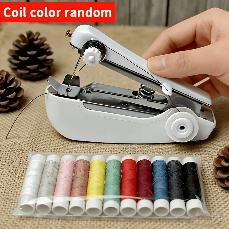 Handheld Sewing Machine 13pcs Set Portable Mini Sewing Machine White Handheld Manual Sewing Tool Household Easy Sewing Machine F