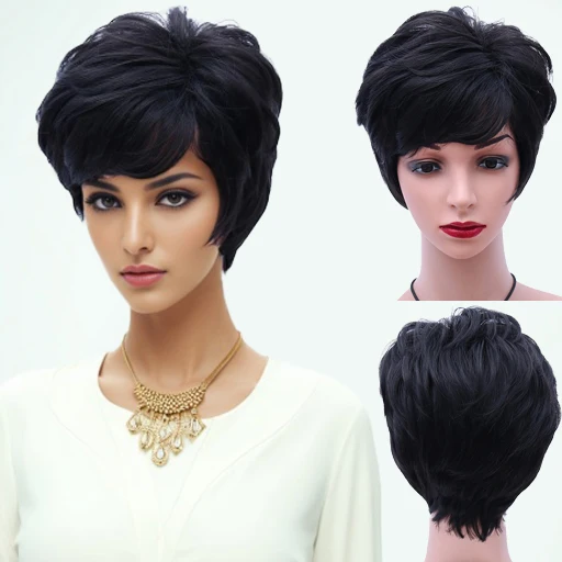 

Women's Short Wig, Synthetic Wig Cap, Black Daily Style, Suitable for Various Occasions