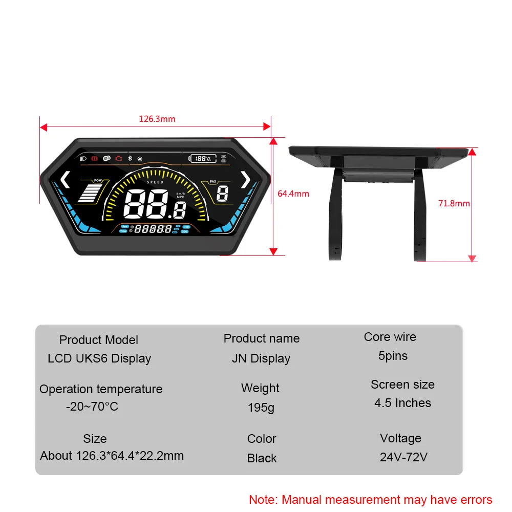 E-Bike UKS6 Intelligentes LCD-Farbbildschirm-Display, 5-polig, SM/wasserdichter Stecker, Mountainbike-Modifikation, E-Scooter-Zubehör