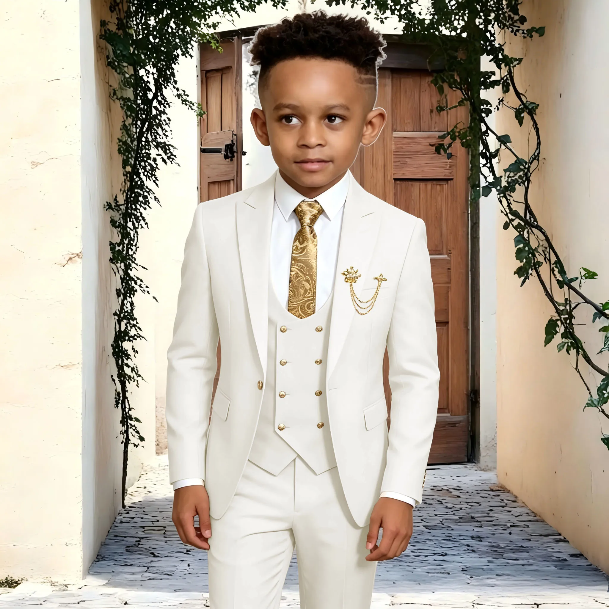 Boys' Ivory suit 3-piece suit - children's wedding little gentleman groomsman customized elegant Kids suit for 2 to 16 years old