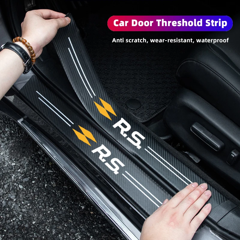 5Pcs Leather Car Door Decals Carbon Fiber Threshold Anti Scratch For Renault ZOE QM6 Austral Kardian Rafale Kangoo Arkana Clio