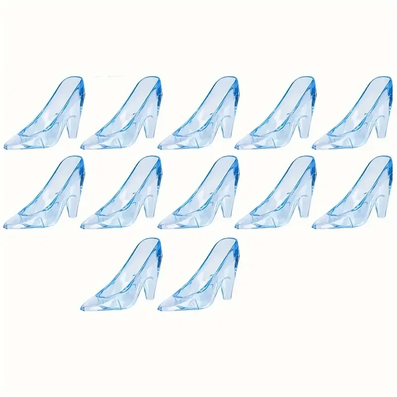 Mini zapatos de tacón alto de plástico, calzado de Cenicienta de simulación creativa, decoraciones de escritorio transparentes para fiesta de boda, 12 piezas